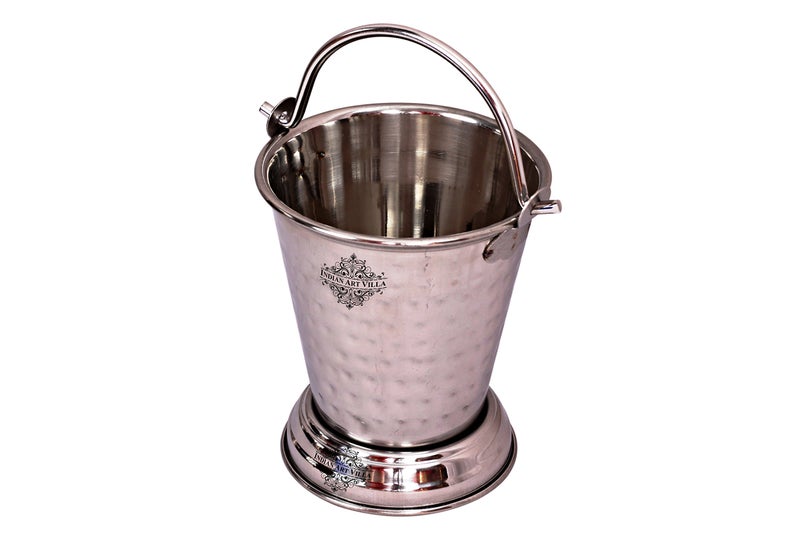 INDIAN ART VILLA IndianArtVilla Hammered Steel Serving Bucket, Serving Vegetable Rayta Dishes, 450 ML, Silver - Image 2