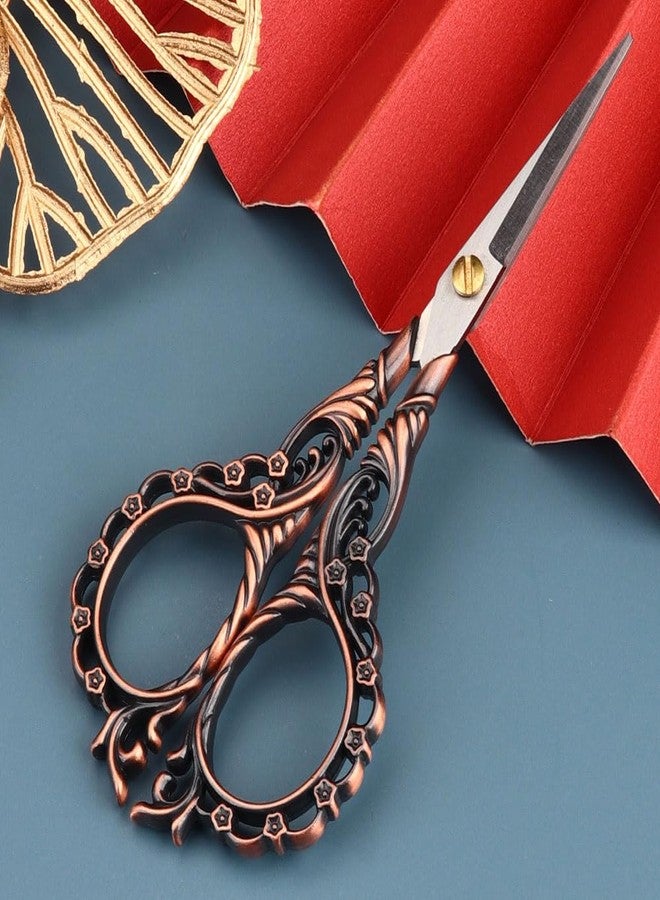 Jasni Pretty Embroidery Scissors 5 Inch Small Sewing Crafting Stainless Steel Vintage peach blossom handle for DIY tools Craft Tailor Threading Shears 2 Packs with cover (Red bronze and Color) - Image 2