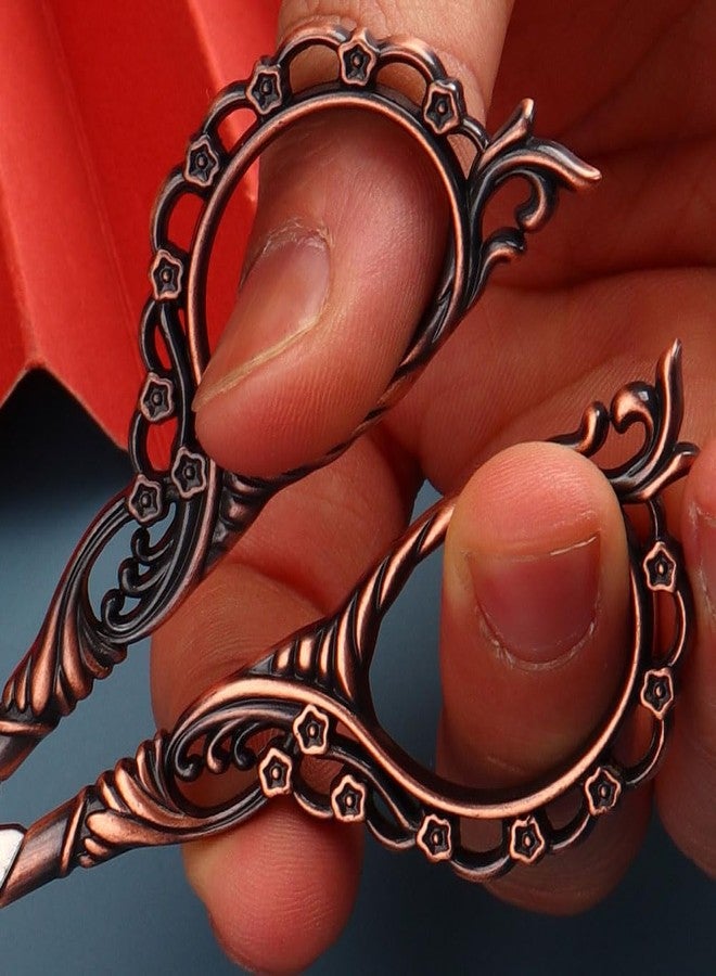 Jasni Pretty Embroidery Scissors 5 Inch Small Sewing Crafting Stainless Steel Vintage peach blossom handle for DIY tools Craft Tailor Threading Shears 2 Packs with cover (Red bronze and Color) - Image 3