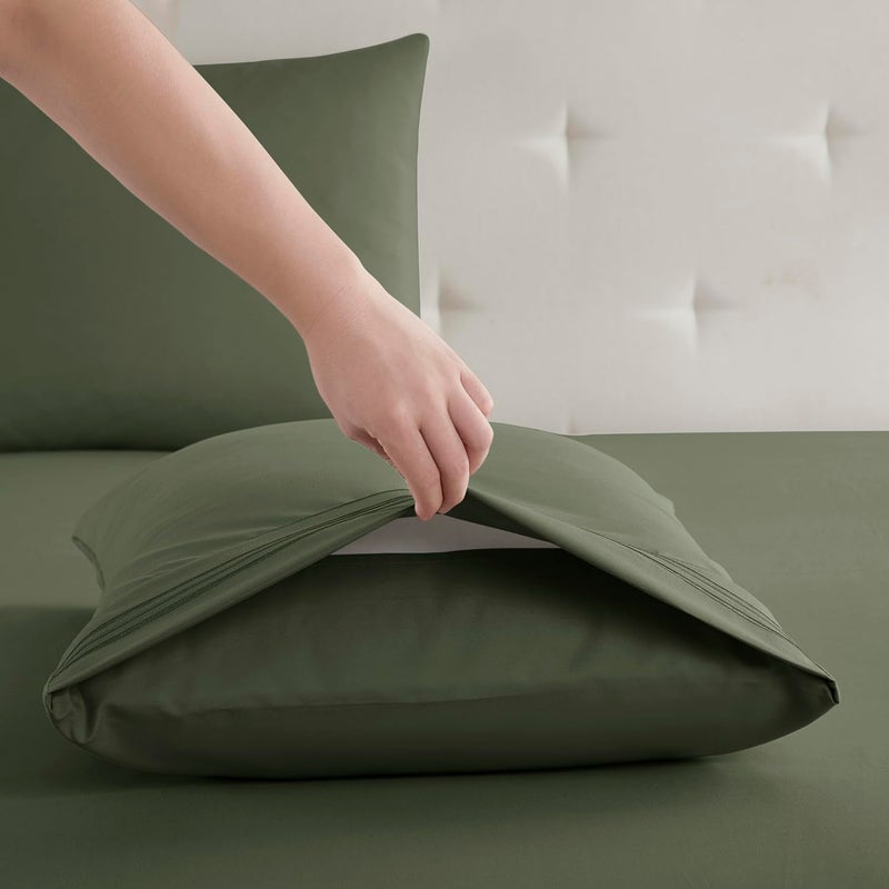 Clara Clark Bed Sheets  Premier 1800 Series Bed Sheet Set  Deep Pocket  Wrinkle  Fade  Stain Resistant  Luxury Soft Bedding Sheets & Pillowcases  Full  Olive Green - Image 4