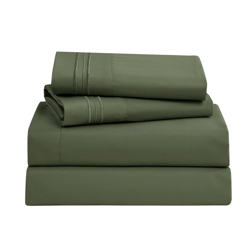 Clara Clark Bed Sheets  Premier 1800 Series Bed Sheet Set  Deep Pocket  Wrinkle  Fade  Stain Resistant  Luxury Soft Bedding Sheets & Pillowcases  Full  Olive Green - Image 1