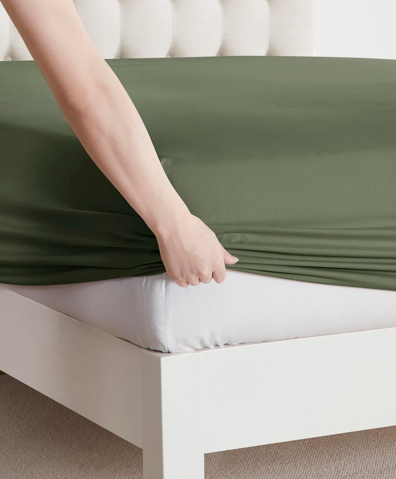 Clara Clark Bed Sheets  Premier 1800 Series Bed Sheet Set  Deep Pocket  Wrinkle  Fade  Stain Resistant  Luxury Soft Bedding Sheets & Pillowcases  Full  Olive Green - Image 3