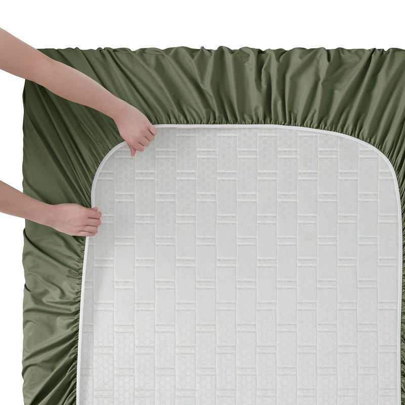 Clara Clark Bed Sheets  Premier 1800 Series Bed Sheet Set  Deep Pocket  Wrinkle  Fade  Stain Resistant  Luxury Soft Bedding Sheets & Pillowcases  Full  Olive Green - Image 5