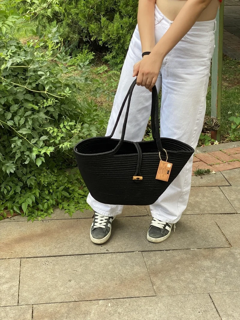 بدز ديري BDZ Leather Jute Straw Look Handbag Beach Bag Shoulder Bag