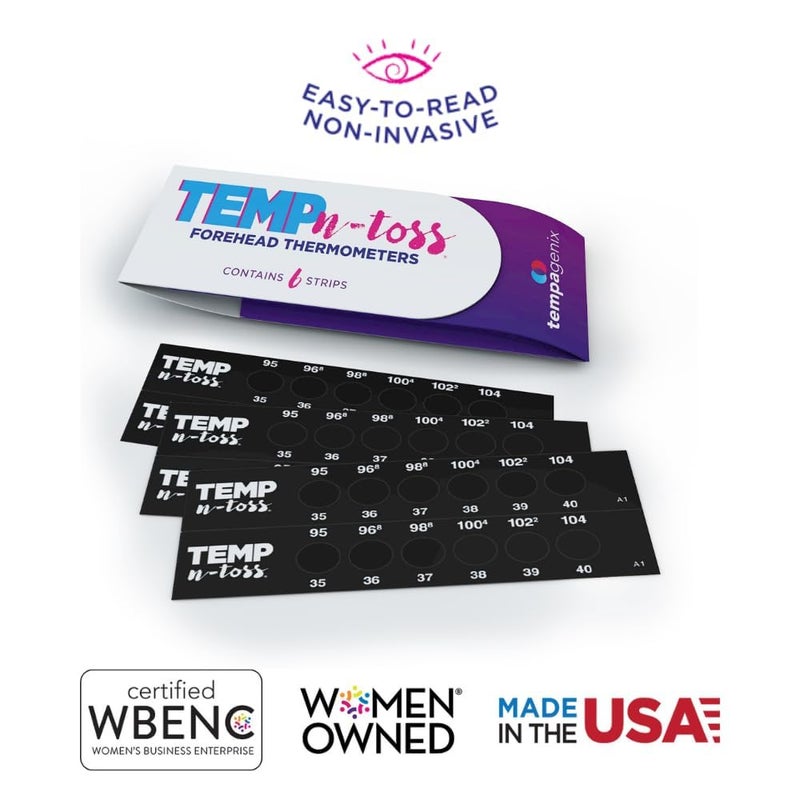 TEMPN-TOSS شرائط مقياس حرارة الجبين القابلة للتخلص منها للقراءة السريعة - تمب-إن-توس لقياس درجة حرارة الأطفال بدقة ونظافة - سهل الاستخدام ومؤشر حمى موثوق للاستخدام مرة واحدة (6) - Image 4