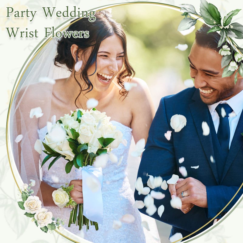 Sherr Wedding Rose Wrist Corsage Wristlet Band for Bridal Bridesmaid Women Flowers Bracelets Decor Wedding Artificial Flowers for Party Prom Homecoming(White,24 Pcs) - Image 4