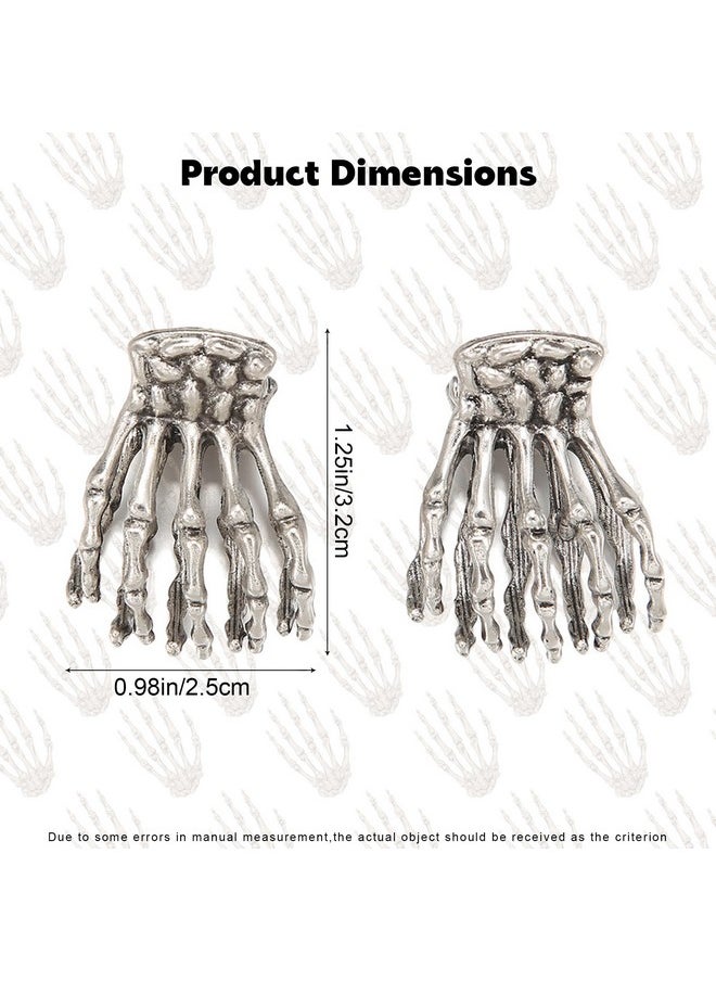 AEGYPIUS 2 Pack Skeleton Hand Metal Hair Claw Clips For Women Small Skeleton Hand Hair Clip Metal Claw Clips Silver Skull Claw Clip Skull Hair Clip Small Halloween Hair Accessories 
