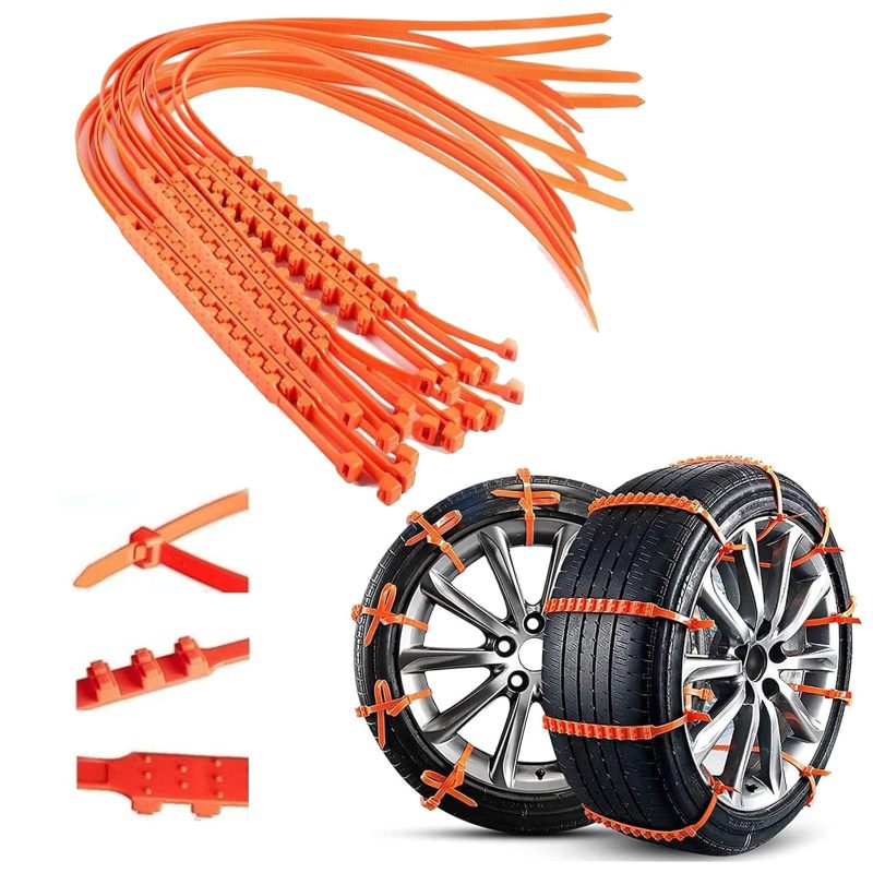 Reusable Snow Chains: 20pcs Orange - Quick Installation Without Moving Vehicle Anti-slip Bidirectional Nails Tire Snow Chains for Trucks SUVs Mini Vans Passenger Cars - Image 1