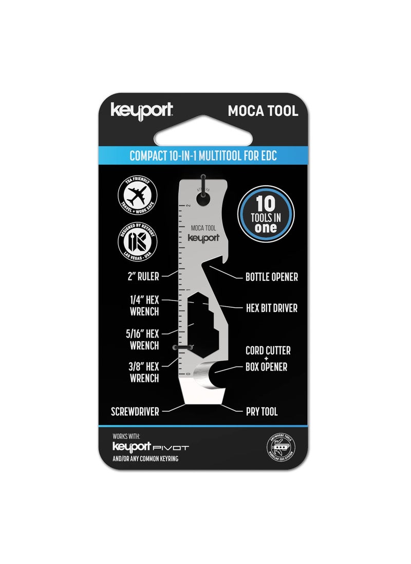 Keyport Keyport MOCA 10-in-1 Keychain Multitool (Stainless) | EDC Multi Tool: Pry Bar, Bottle Opener, Screwdriver, Box Opener, Cord Cutter & More | TSA Key Tool | EDC Gear | For Key Organizer & Key Chain  - Image 1