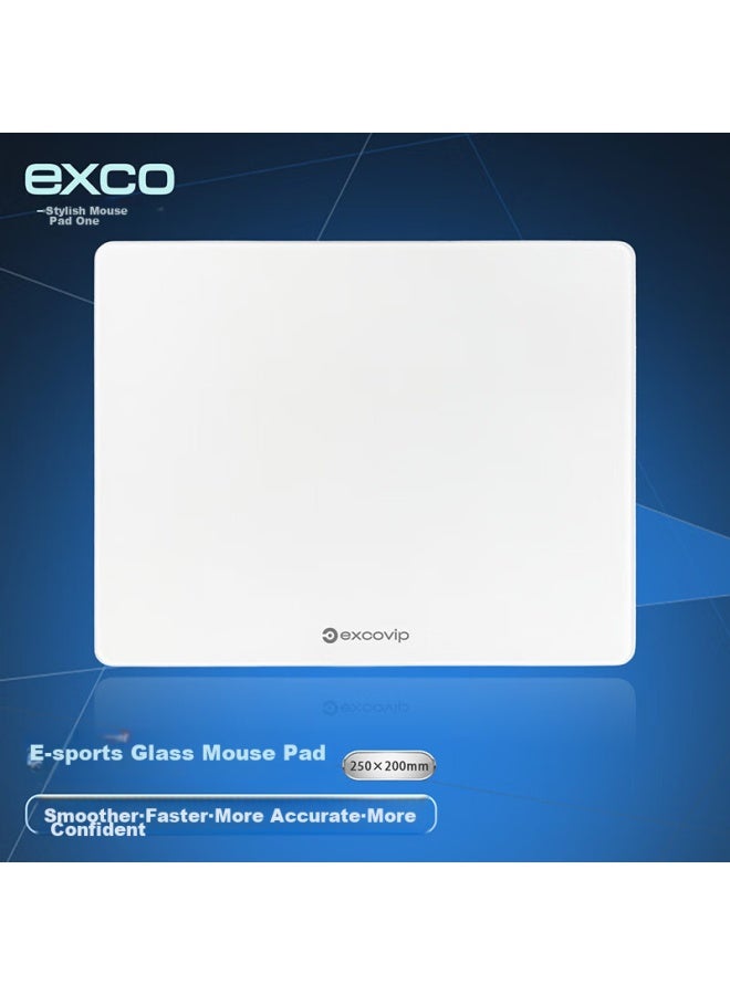 Exco Glass Mouse Pad, Gaming Solid Color Mouse Pad, Hard Keyboard Desk Pad, Photovoltaic Computer Office Laptop Small Pad 250*200mm, White 0178 - Image 1