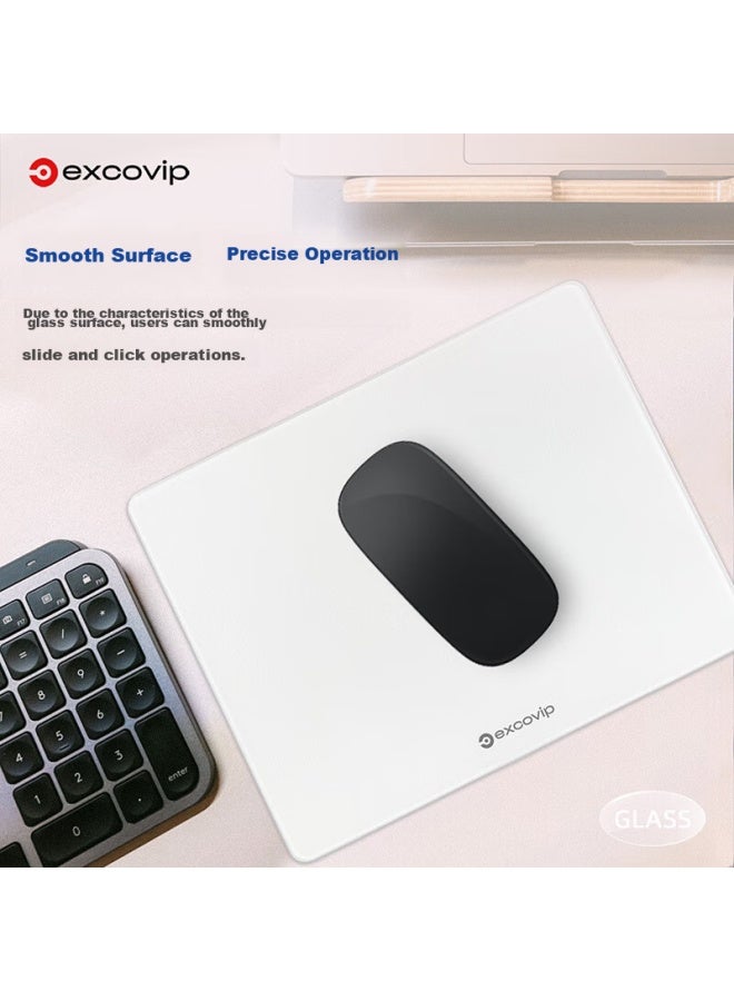 Exco Glass Mouse Pad, Gaming Solid Color Mouse Pad, Hard Keyboard Desk Pad, Photovoltaic Computer Office Laptop Small Pad 250*200mm, White 0178 - Image 3