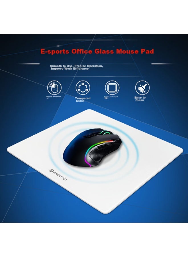 Exco Glass Mouse Pad, Gaming Solid Color Mouse Pad, Hard Keyboard Desk Pad, Photovoltaic Computer Office Laptop Small Pad 250*200mm, White 0178 - Image 2