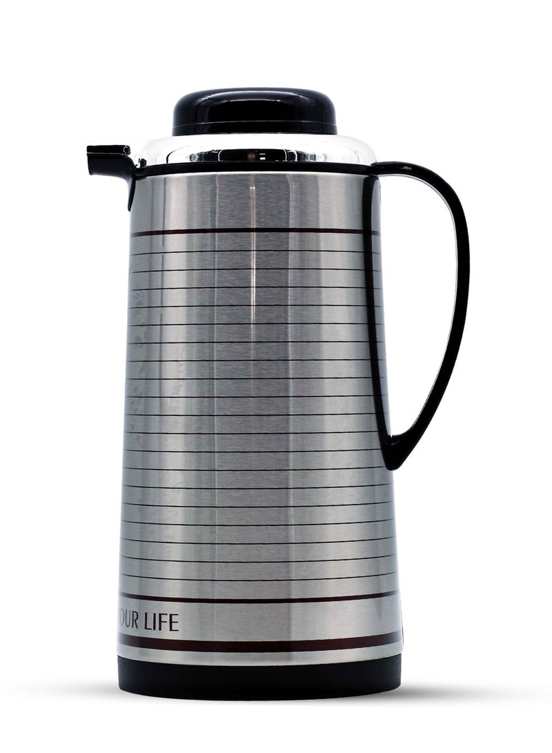 Flexy Stainless Steel Vacuum Flask Silver/Black 1.3Liters - Image 1