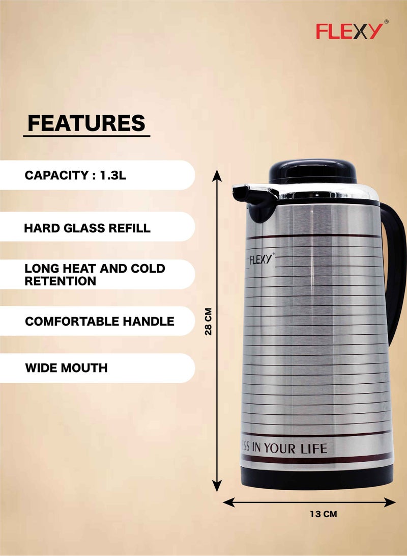 Flexy Stainless Steel Vacuum Flask Silver/Black 1.3Liters - Image 2