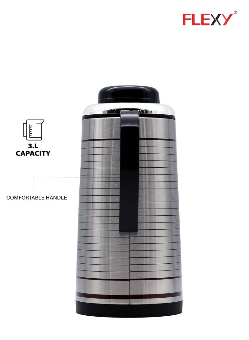 Flexy Stainless Steel Vacuum Flask Silver/Black 1.3Liters - Image 3