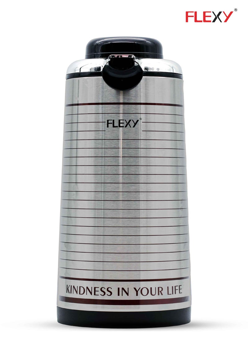 Flexy Stainless Steel Vacuum Flask Silver/Black 1.3Liters - Image 4
