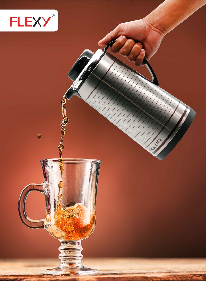 Flexy Stainless Steel Vacuum Flask Silver/Black 1.3Liters - Image 5
