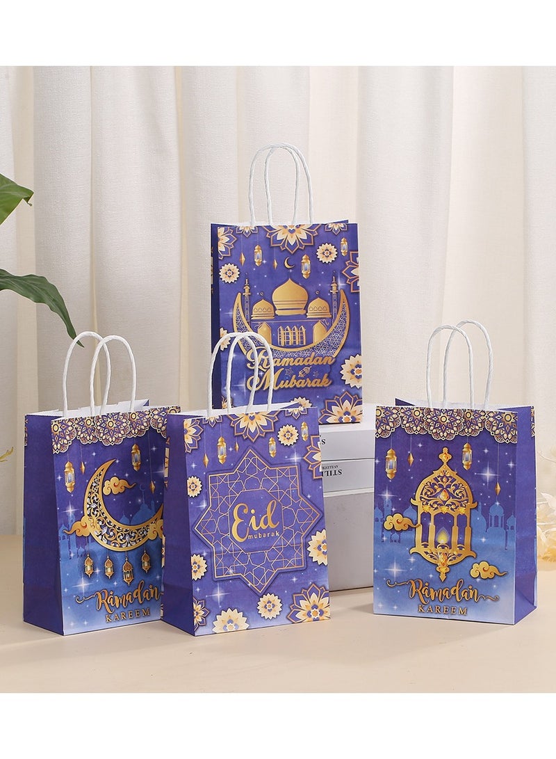 12 قطعة من أكياس الهدايا الورقية لشهر رمضان والعيد، وأكياس الحفلات بمقابض للحلوى والحلويات والهدايا والمجوهرات، وأكياس هدايا الحفلات ولوازم الحفلات - Image 1