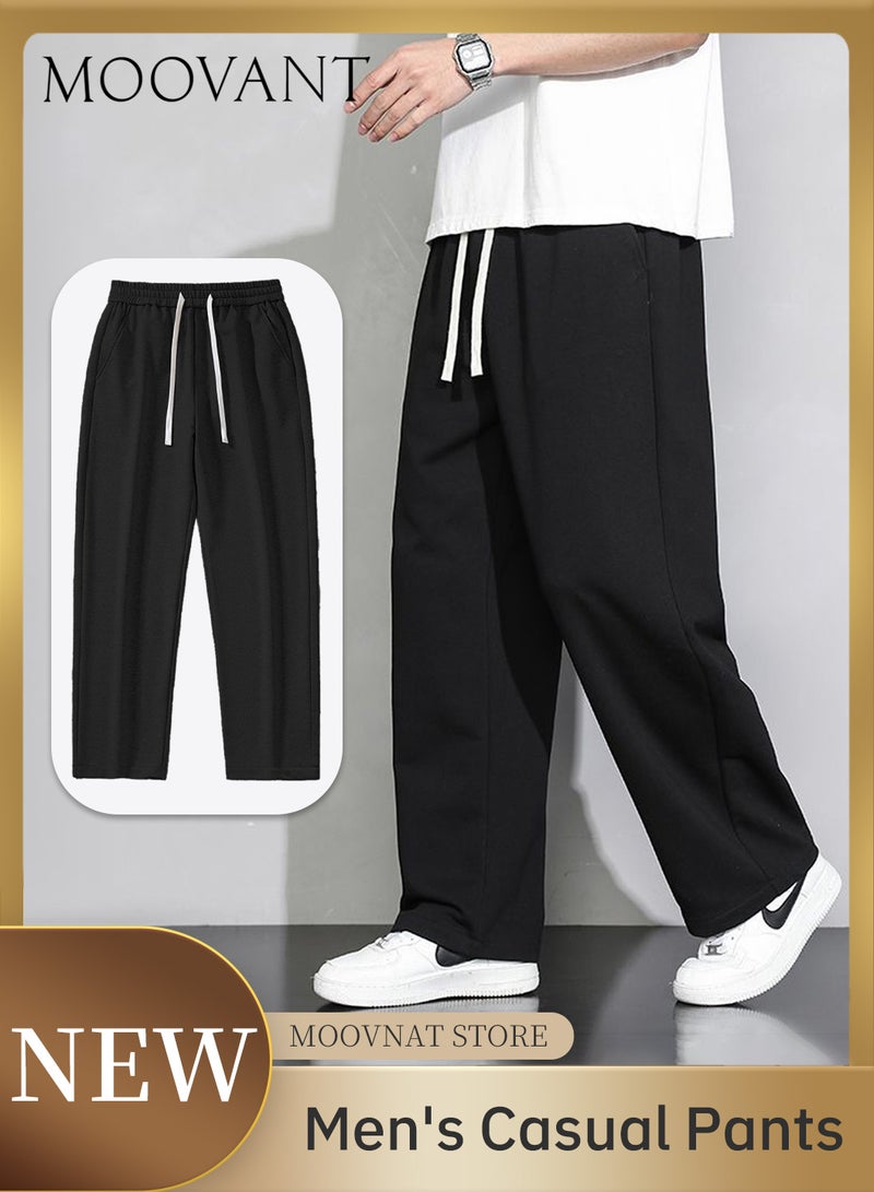 Moovant Men's Casual Pants, Solid Color Sweatpants, Soft Loose Wide Leg Straight Pants, Sports Fashion Summer Trousers Pants, Black  - Image 1