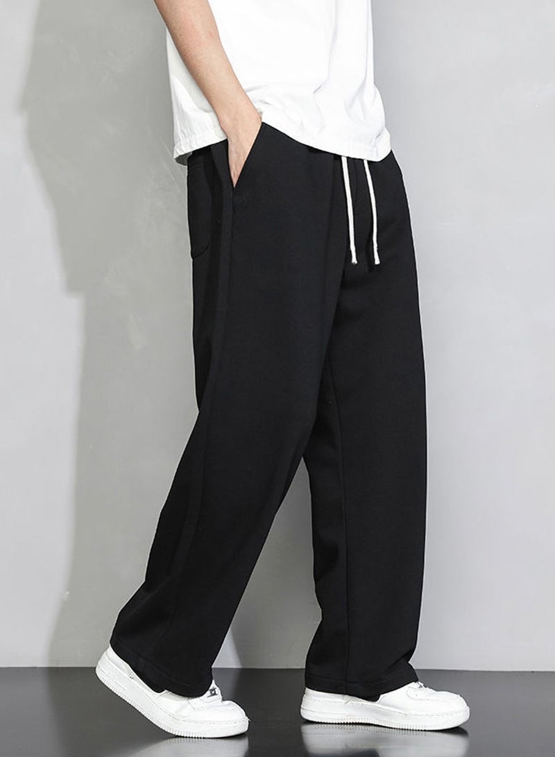 Moovant Men's Casual Pants, Solid Color Sweatpants, Soft Loose Wide Leg Straight Pants, Sports Fashion Summer Trousers Pants, Black  - Image 2