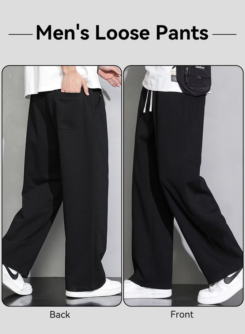 Moovant Men's Casual Pants, Solid Color Sweatpants, Soft Loose Wide Leg Straight Pants, Sports Fashion Summer Trousers Pants, Black  - Image 3