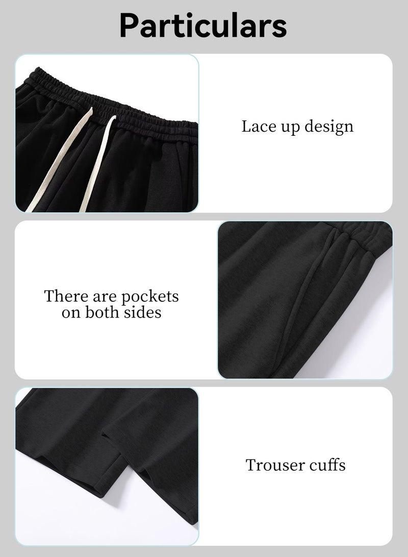 Moovant Men's Casual Pants, Solid Color Sweatpants, Soft Loose Wide Leg Straight Pants, Sports Fashion Summer Trousers Pants, Black  - Image 4