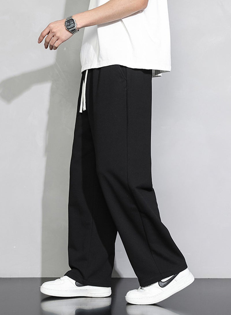 Men's Casual Pants, Solid Color Sweatpants, Soft Loose Wide Leg Straight Pants, Sports Fashion Summer Trousers Pants, Black