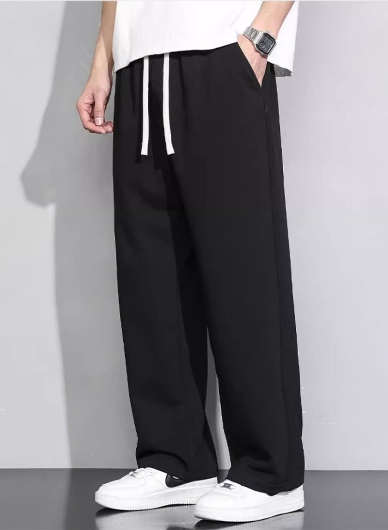 Men's Casual Pants, Solid Color Sweatpants, Soft Loose Wide Leg Straight Pants, Sports Fashion Summer Trousers Pants, Black