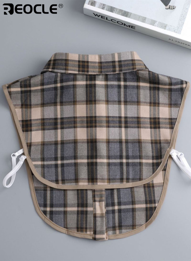 REOCLE Women's Detachable Collar Timeless Plaid Collar Extender Button-Front Patterned Design for Casual & Layered Outfit Styling - Image 2