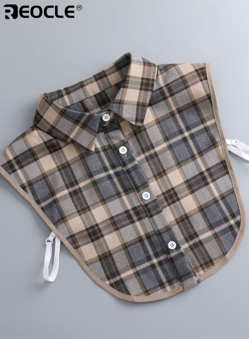 REOCLE Women's Detachable Collar Timeless Plaid Collar Extender Button-Front Patterned Design for Casual & Layered Outfit Styling - Image 4