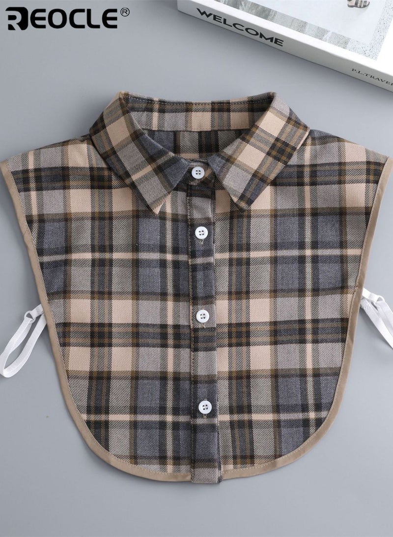 REOCLE Women's Detachable Collar Timeless Plaid Collar Extender Button-Front Patterned Design for Casual & Layered Outfit Styling - Image 1