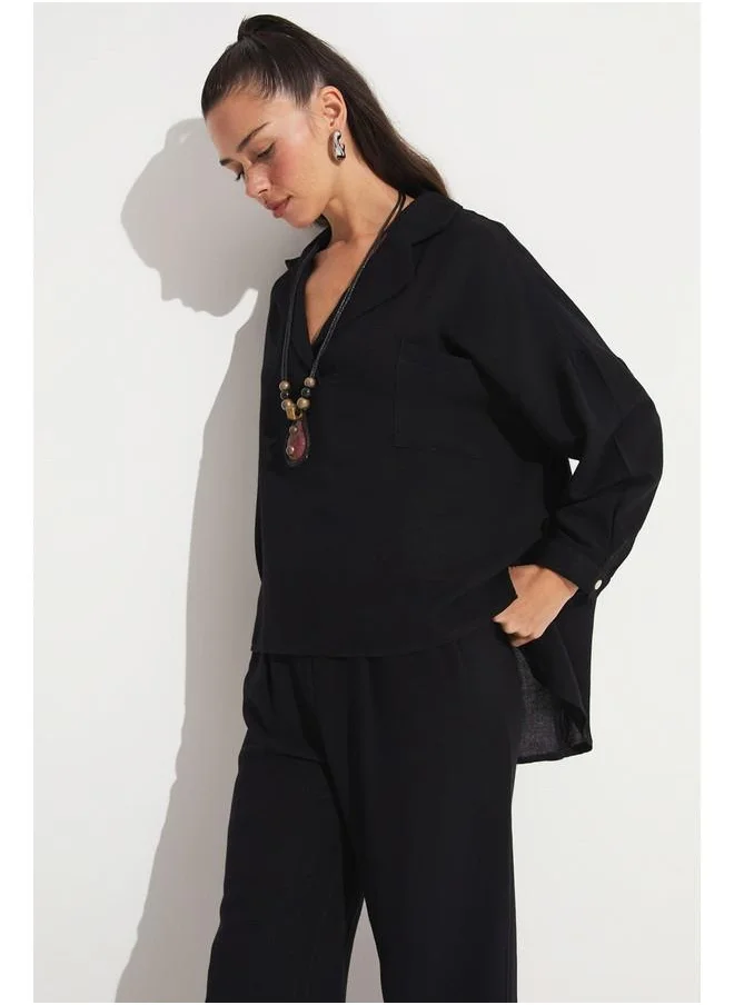 JUNE June Shirt & Trousers Set Black
