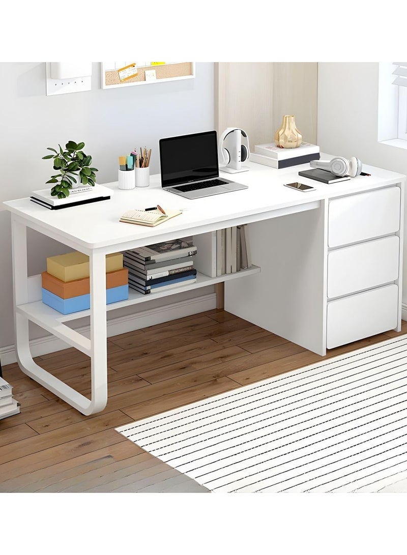 اليسا مكتب كمبيوتر أبيض مقاس 120 سم مع 3 أدراج - طاولة مكتب ودراسة منزلية عصرية مع مساحة تخزين - Image 1