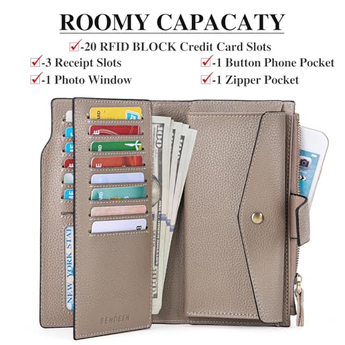 SENDEFN Women Leather Wallets RFID Blocking Clutch Card Holder Ladies Purse with Zipper Pocket - Image 3