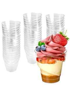 Excefore 100Pcs Plastic Dessert Cups, 160ml Spiral Round Dessert Cups Clear Parfait Appetizer Cup Reusable Serving Bowl for Dessert Pudding Mousse Party, 7 x 7cm  - Image 1