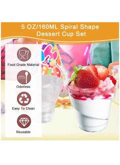 Excefore 100Pcs Plastic Dessert Cups, 160ml Spiral Round Dessert Cups Clear Parfait Appetizer Cup Reusable Serving Bowl for Dessert Pudding Mousse Party, 7 x 7cm  - Image 2
