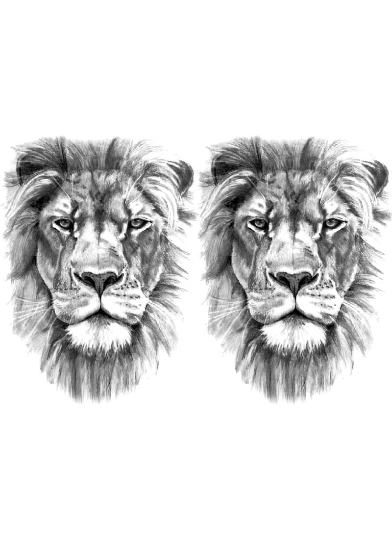 Oottati 2 Sheets Realistic Animal Temporary Tattoos Stickers Sketch Lifelike Lion Designs For Men Waterproof Arm Leg Fake Body Art, Gym & Parties Bold Masculine Decals 