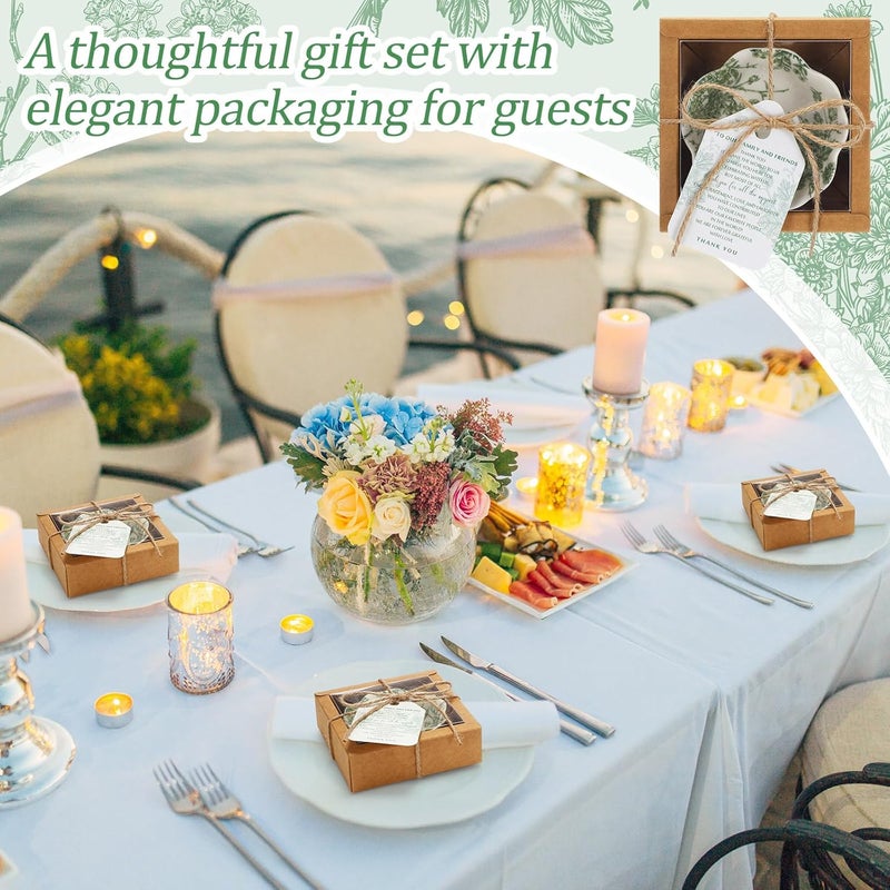 Teenyyou Wedding Favors for Guests Small Ceramic Bowls Bulk Gifts Set 33 Inch Green Verdure Design Mini Dipping Bowl Sauce Dish with Cards Box for Party Shower Favor Souvenir80 Pack  - Image 5