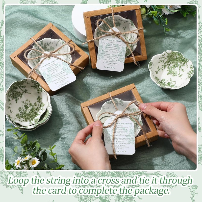 Teenyyou Wedding Favors for Guests Small Ceramic Bowls Bulk Gifts Set 33 Inch Green Verdure Design Mini Dipping Bowl Sauce Dish with Cards Box for Party Shower Favor Souvenir80 Pack  - Image 4