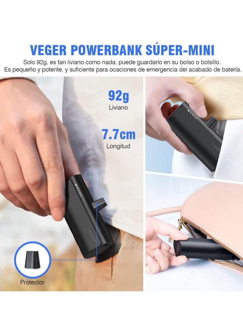 Mini Portable Powerbank 5000mAh Fast Charging 20W PD, QC 3.0 External Battery Built-in Plug-in-Use Portable Charger Compatible for iPhone 13/12/11/XR/X/8/7/6