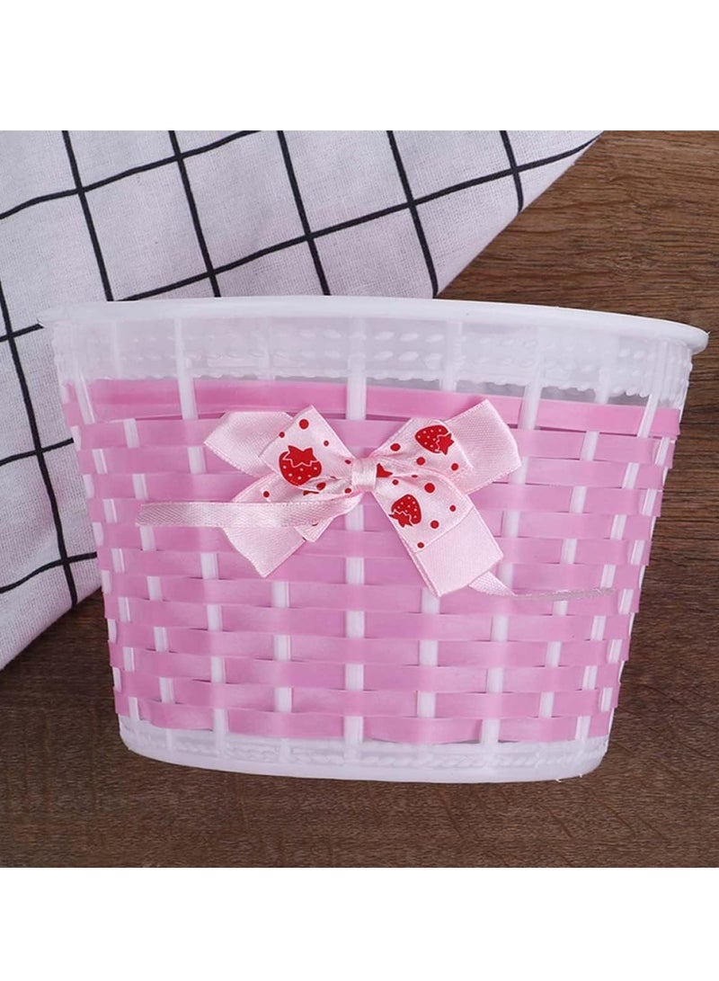 Kid's Bicycle Basket Streamers Set, Girl Bike Basket, Bike Handlebar Wicker Basket Bike Streamers Bell and Stickers,Bike Basket Front Decoration for Girls Pink