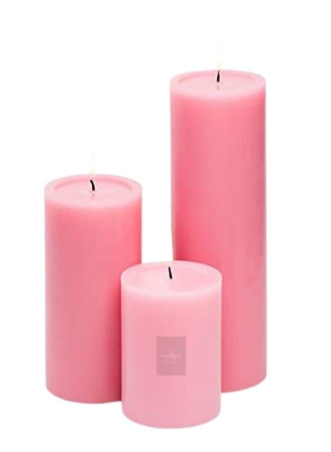 ManavRachit Paraffin Wax Pillar Candles Perfect for Decoration of Dinner, Wedding Parties, Church, Spa, Restaurant, Smokeless Dripless Long Lasting(Set of 3, 2,3,4 inches)(Pink) - Image 1
