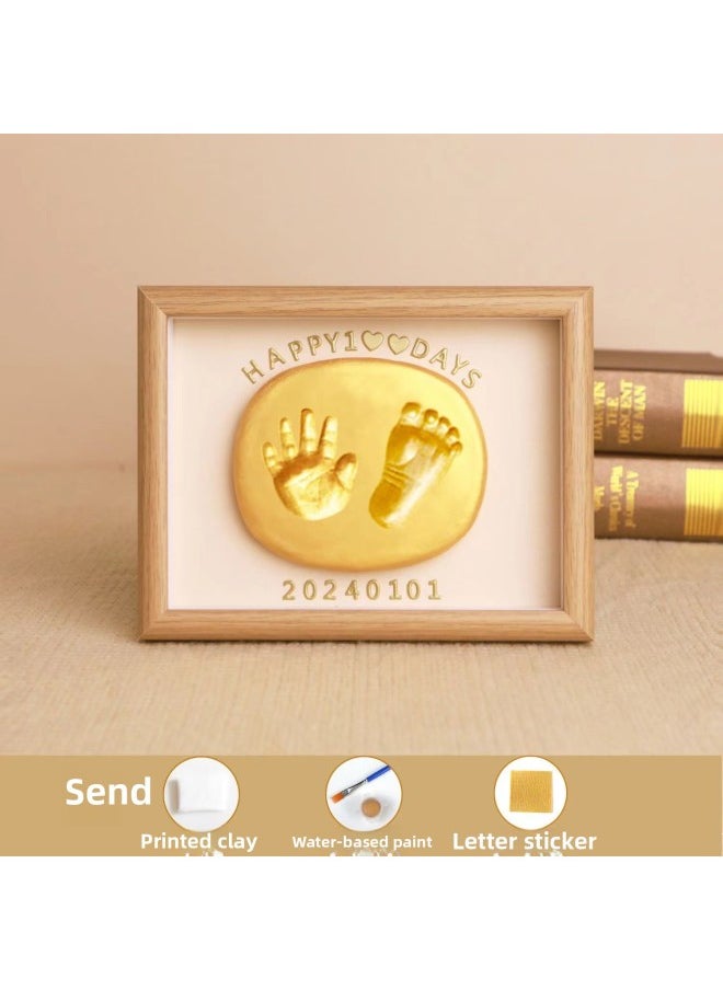 Full Moon Baby Hand And Foot Ink Pad Fetal Hair Commemorative 100 Days Handprint Footprint Commemorative Photo Frame Baby Newborn Hand And Footprint-Specifications:8inch Oak Horizontal Style (available Before Half A Year Old)  - Image 1