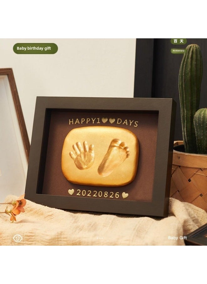Full Moon Baby Hand And Foot Ink Pad Fetal Hair Commemorative 100 Days Handprint Footprint Commemorative Photo Frame Baby Newborn Hand And Footprint-Specifications:8inch Oak Horizontal Style (available Before Half A Year Old)  - Image 2