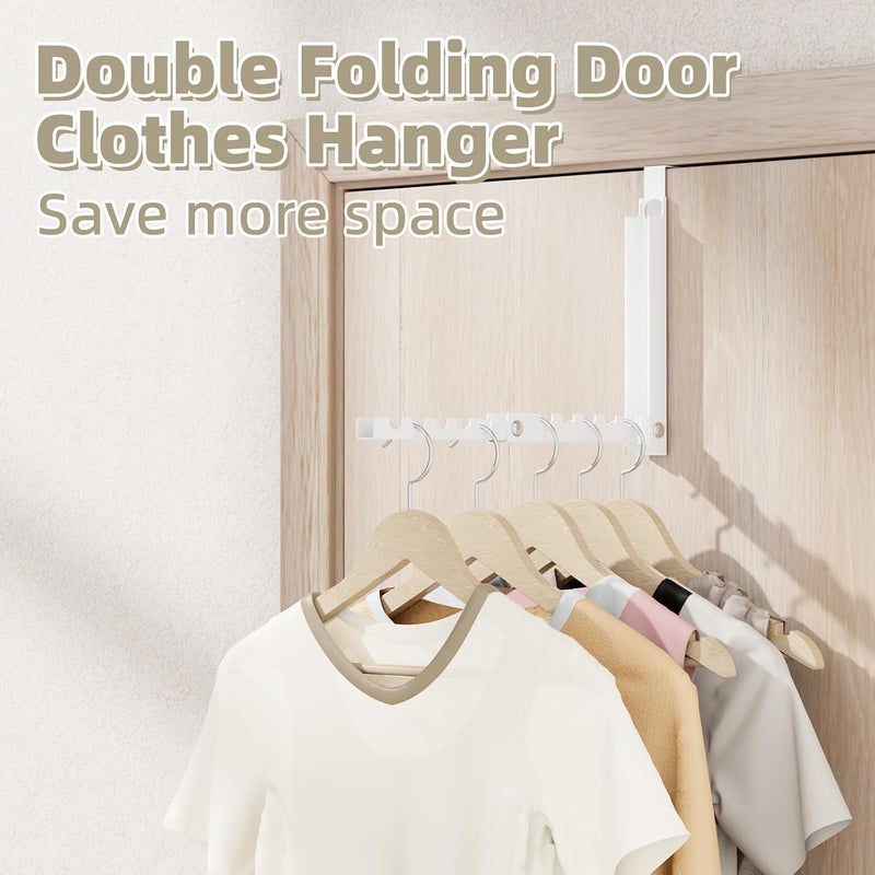 BAKON Over The Door Hanger Folding Clothes Drying Rack, Double Fold Hanging Door Hooks Coat Rack for Indoor Laundry Room Compact Small Space Foldable Portable Clothing Hanger Hook Collapsible- 2 Pack - Image 2