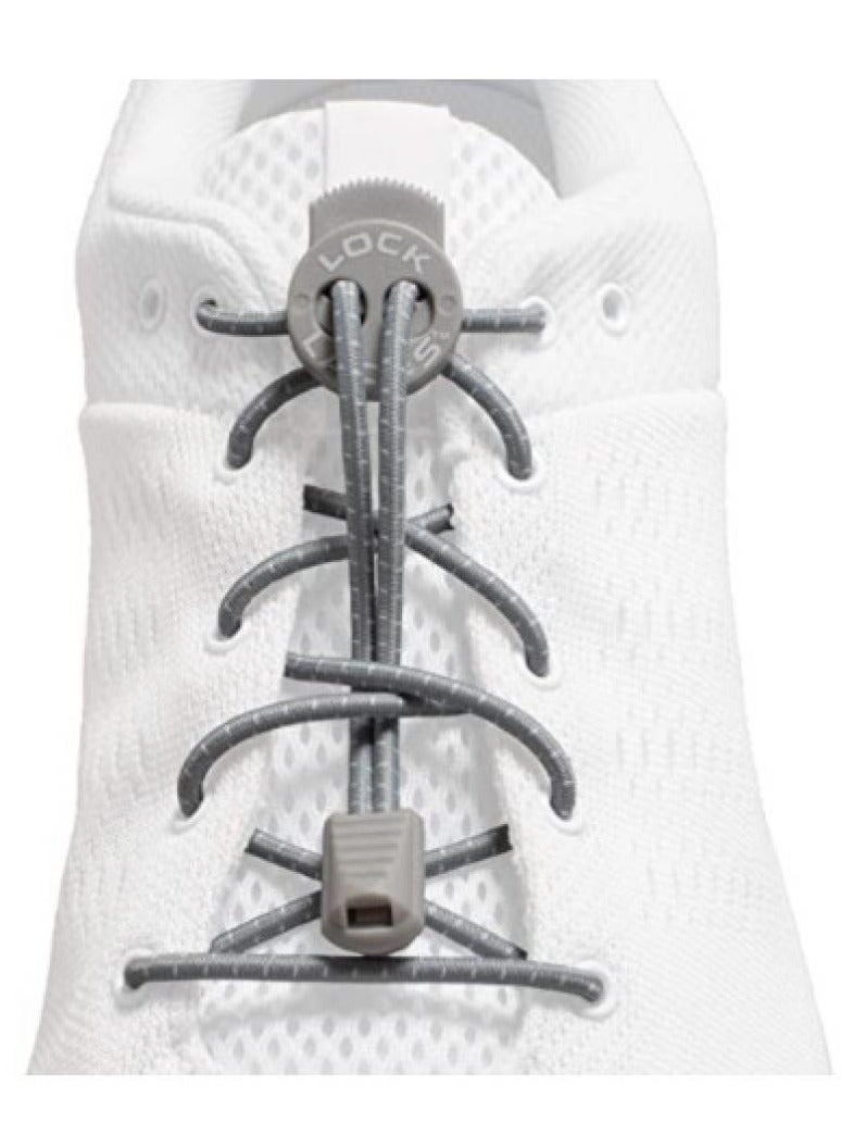 Alissa 2-Piece No-Tie Elastic Shoelaces with Lock – One Size Fits All for Kids & Adults – Stretch Fit Laces for Sneakers, Sports & Daily Wear (Grey) - Image 2