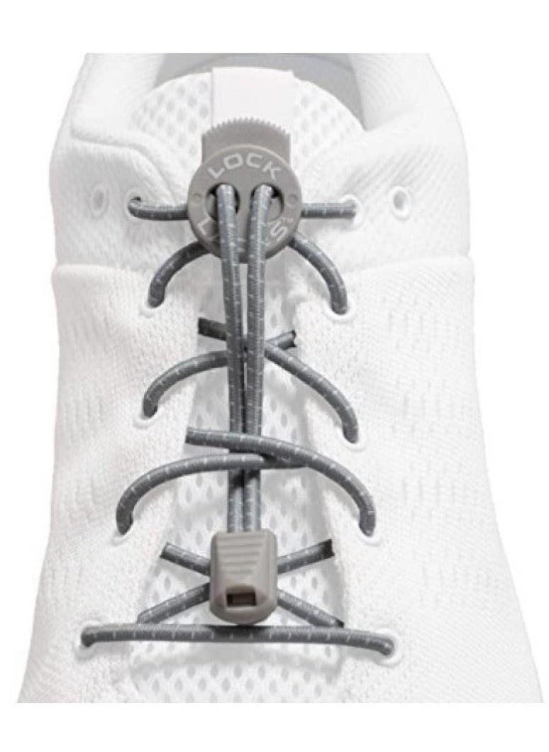 Alissa - 2 pcs Elastic No Tie Shoelaces Laces One Size Fits All for Kids & Adults Non Tie Lock Elastic Shoe Laces Grey - Image 1