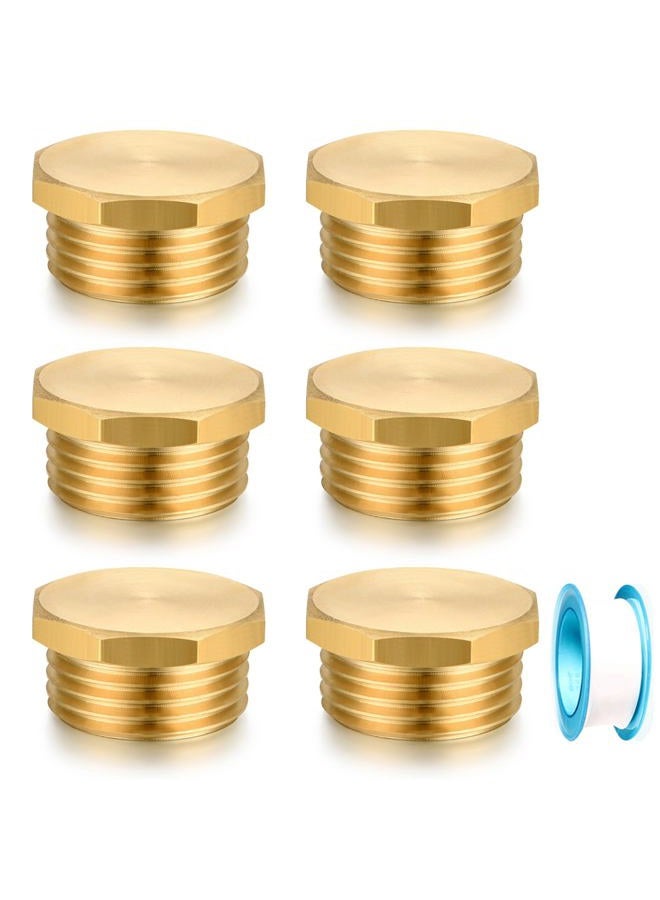 YELUN 3/4" GHT Male Brass Pipe Plug Outer Garden Hose Male Threaded End Cap Plug Garden Irrigation Pipe Fittings Water Tubing Stopper （6 PCS） - Image 1