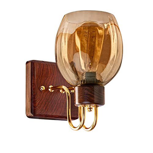 Green House Fully Handmade Sheesham Wood Wall Light/Wall Lamp | Luster Glass | E27 Bulb Holder(Bulb not Included) | Gold Plated Accents | for Bedroom, Living Room, Study Room, Dining Room, Hallway - Image 3