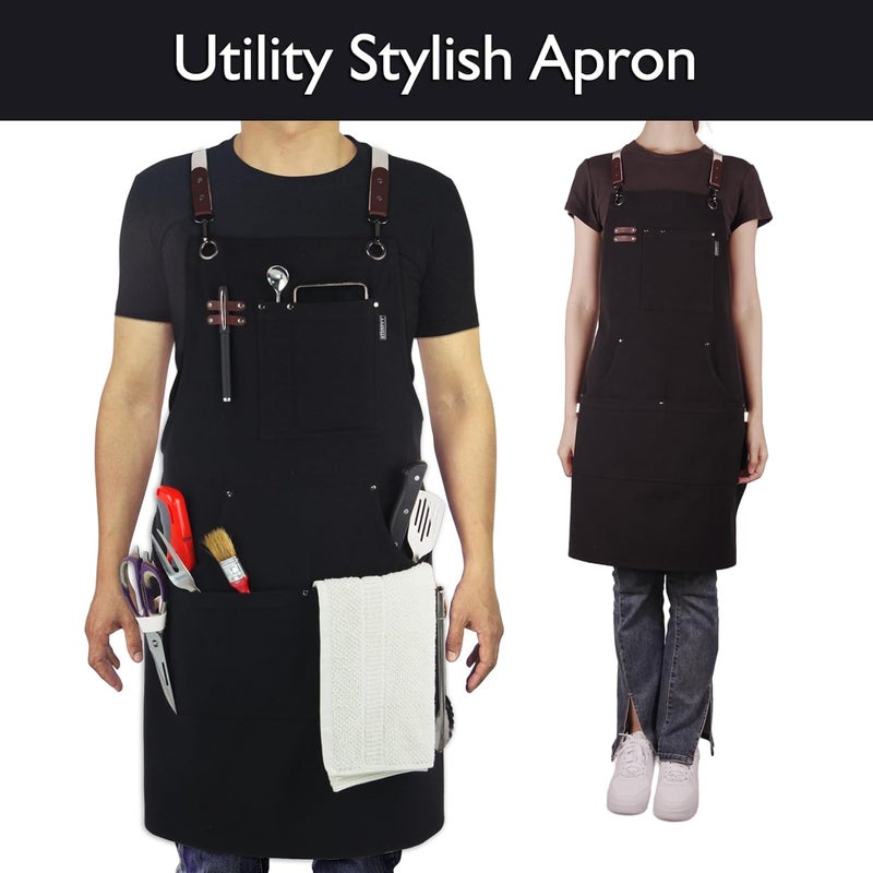 Stenffy Store Kitchen Apron, Work Apron, Canvas, Multiple Pockets, Gardening, Painting, BBQ, Artist, Carpenter, Sizes M to XXL, Black - Image 2